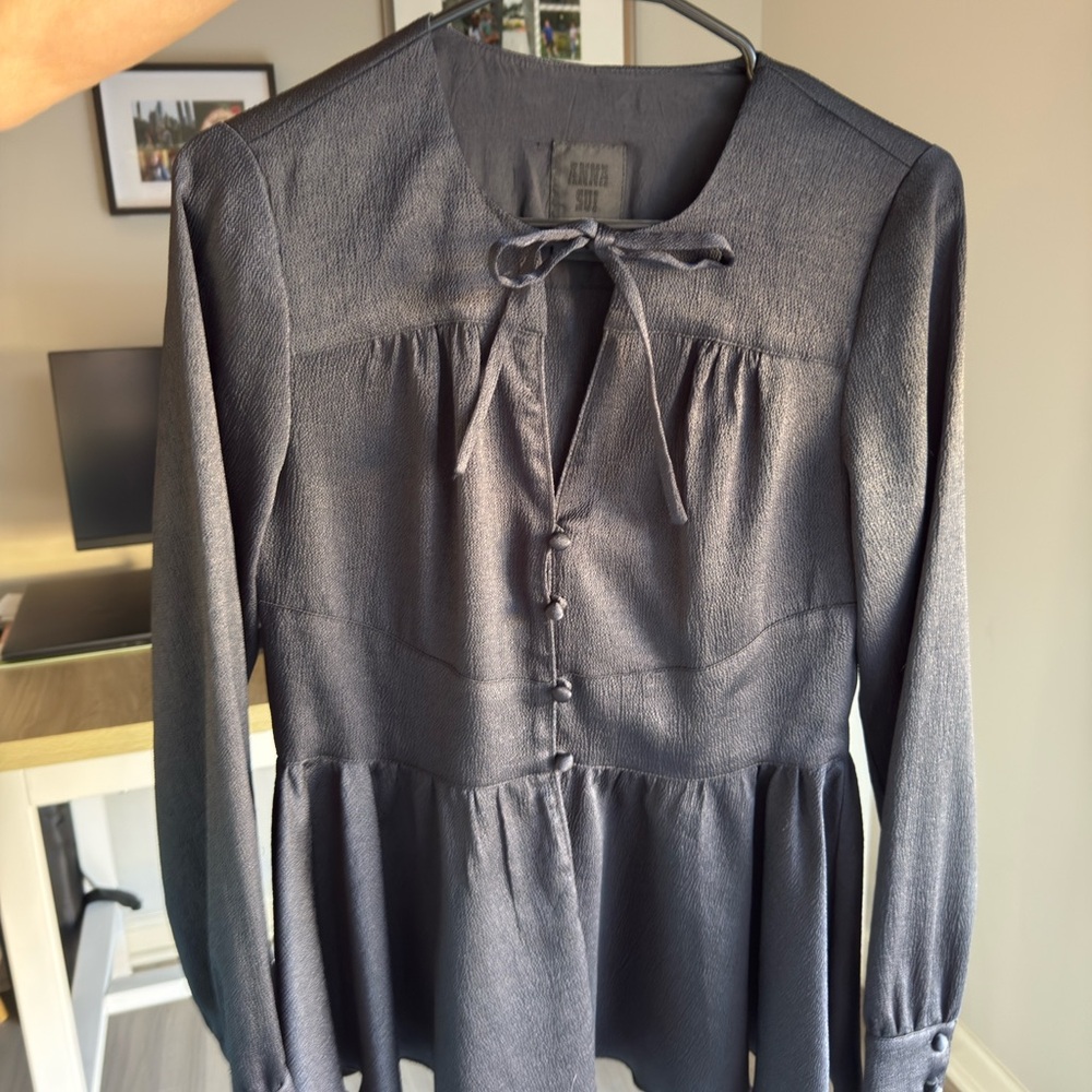 Anna Sui Black Textured Blouse